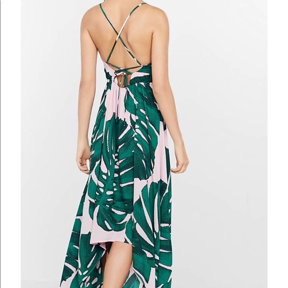 pink and green palm leaf dress